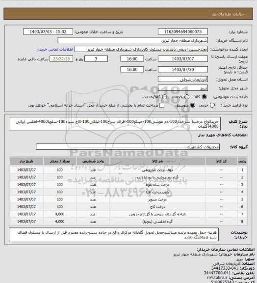 استعلام خریدانواع درخت( سرخدار100-دم موشی100-جینکو100-افرای سرخ100-لیلکی100-کاج سیاه100-سلویا4000-اطلس ایرانی 4000)گلدان