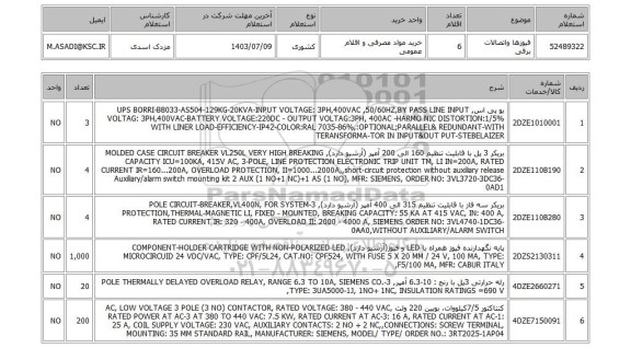 استعلام فیوزها واتصالات برقی