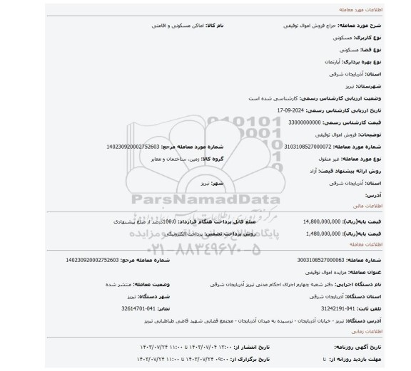 مزایده، فروش اموال توقیفی