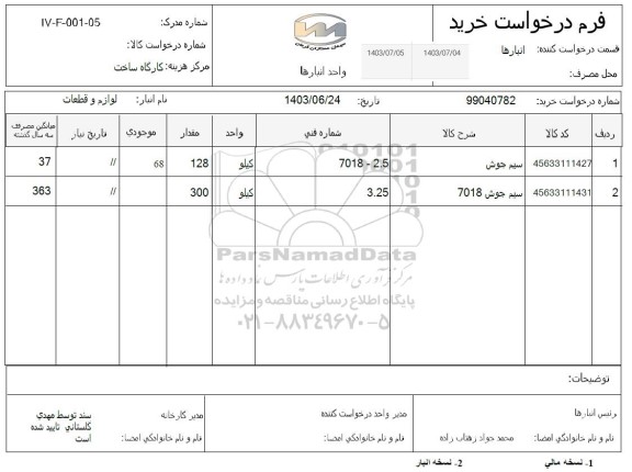 استعلام سیم جوش ...