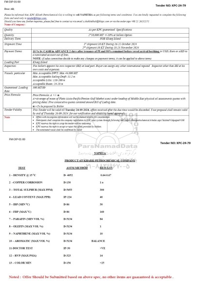 مناقصه و مزایده  sell NAPHTHA