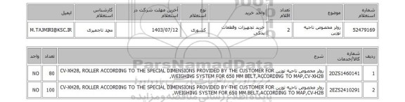 استعلام رولر مخصوص ناحیه توزین