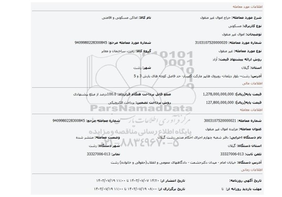 مزایده، اموال غیر منقول