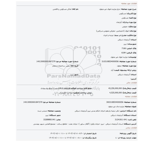 مزایده، مزایده اموال غیر  منقول