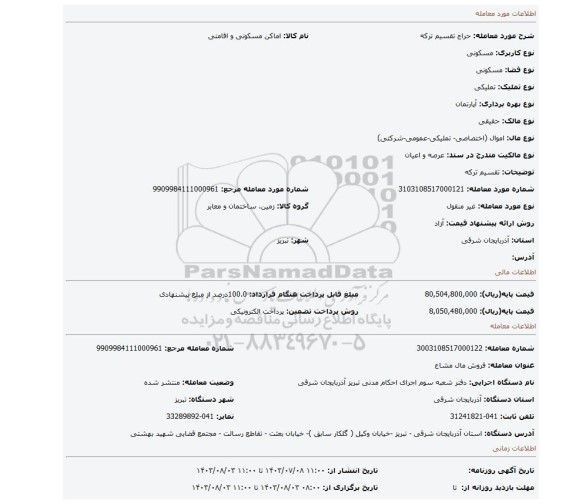 مزایده، تقسیم ترکه