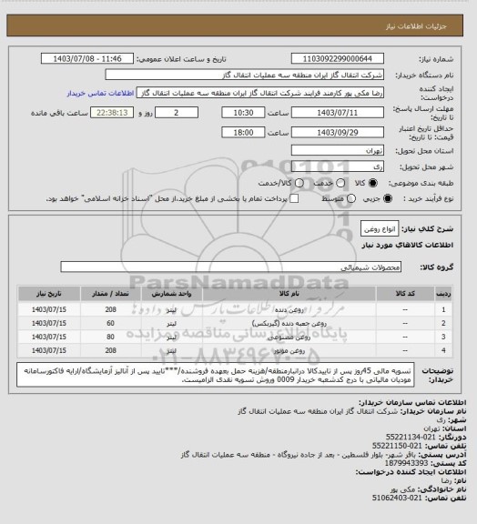 استعلام انواع روغن