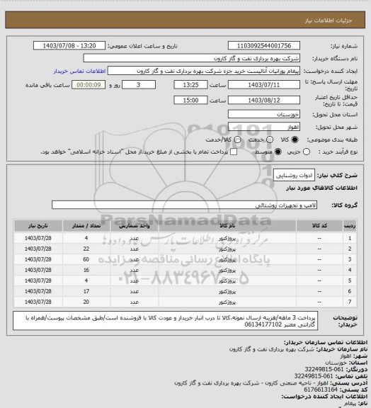 استعلام ادوات روشنایی