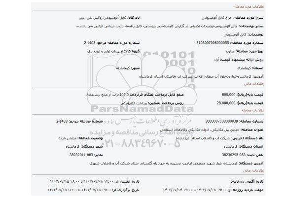 مزایده، کابل آلومینیومی