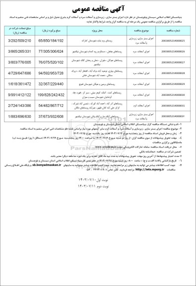 مناقصه اجرای بسترسازی، زیرسازی و آسفالت سرد و آسفالت گرم