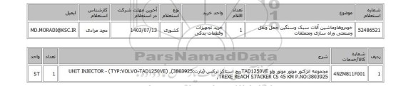 استعلام خودروهاوماشین آلات سبک وسنگین حمل ونقل وصنعتی وراه سازی ومتعلقات