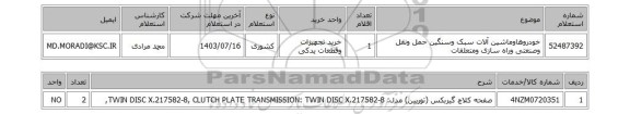 استعلام خودروهاوماشین آلات سبک وسنگین حمل ونقل وصنعتی وراه سازی ومتعلقات