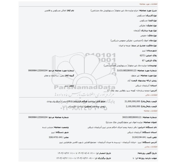 مزایده، مزایده مال غیر منقول( دستورفروش مال مشاعی)