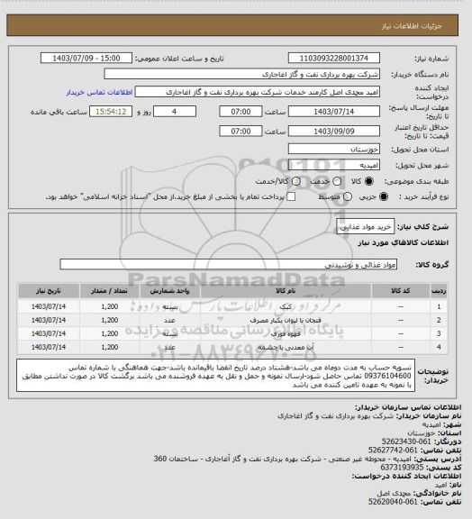 استعلام خرید مواد غذایی