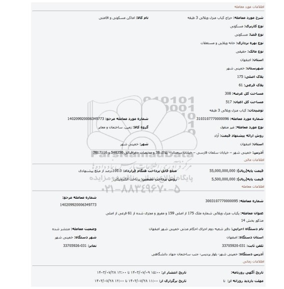 مزایده، کباب منزل ویلائی 3 طبقه