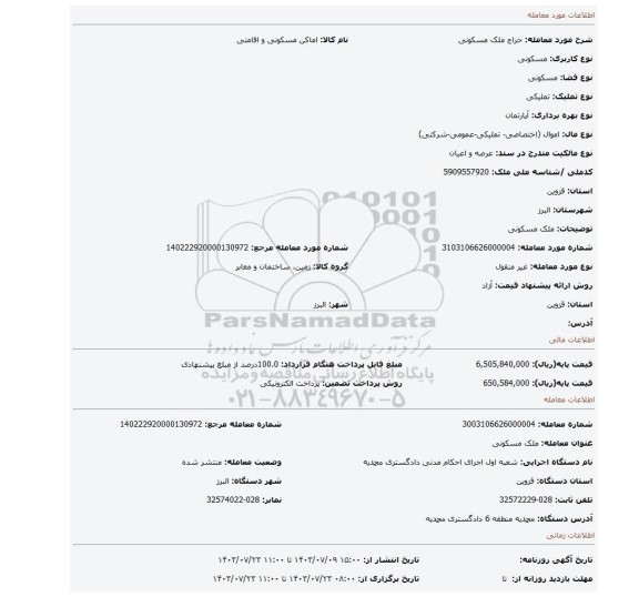 مزایده، ملک مسکونی