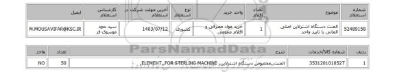 استعلام المنت دستگاه اشترلاین اصلی المانی با تایید واحد