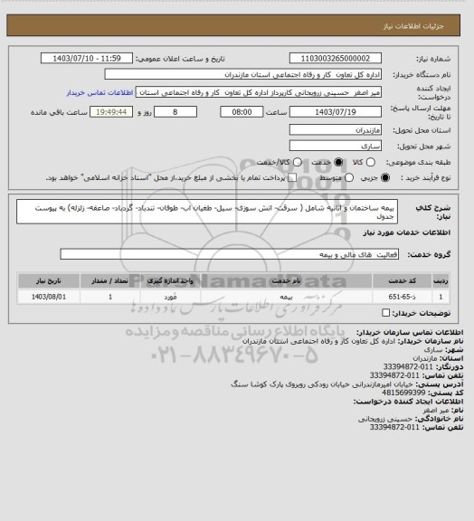 استعلام بیمه ساختمان و اثاثیه شامل ( سرقت- اتش سوزی- سیل- طغیان اب-  طوفان- تندباد- گردباد- صاعقه- زلزله) به پیوست جدول