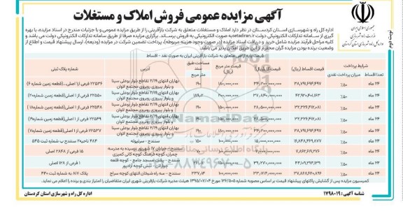 مزایده عمومی فروش املاک و مستغلات - نوبت دوم