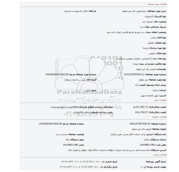 مزایده، فروش مال غیر منقول