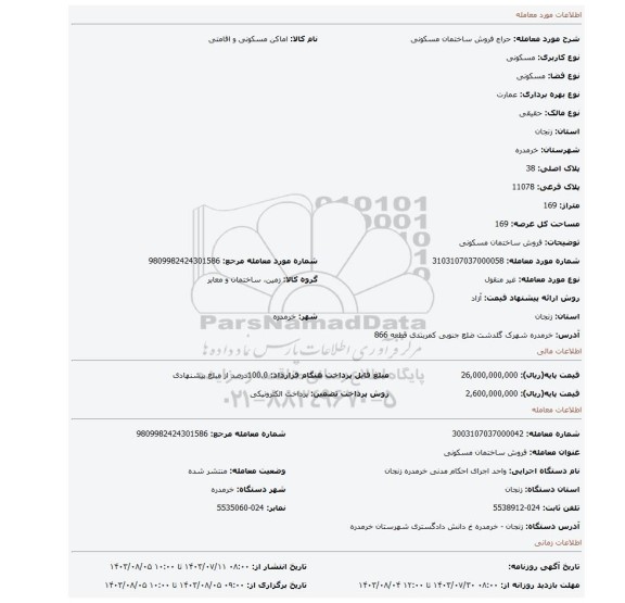 مزایده، فروش ساختمان مسکونی