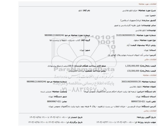 مزایده، تابلو نقاشی