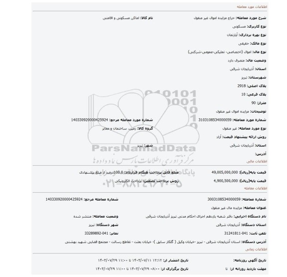 مزایده، مزایده اموال غیر منقول