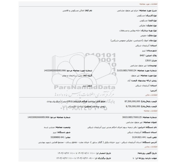 مزایده، غیر منقول مشاعی