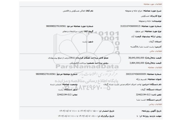 مزایده، خانه و محوطه