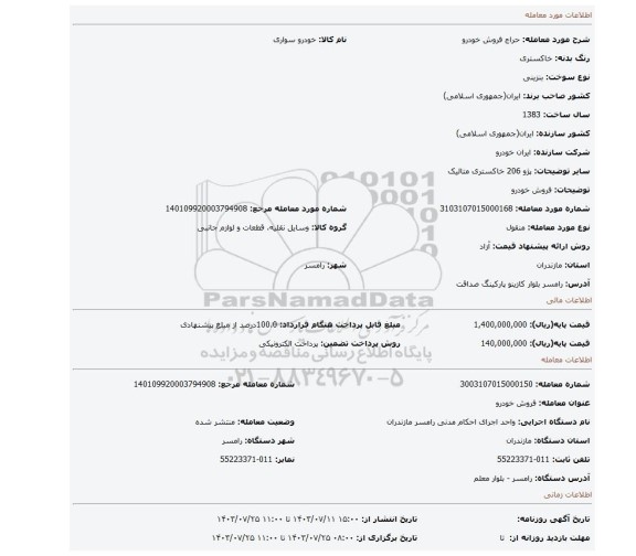 مزایده، فروش خودرو