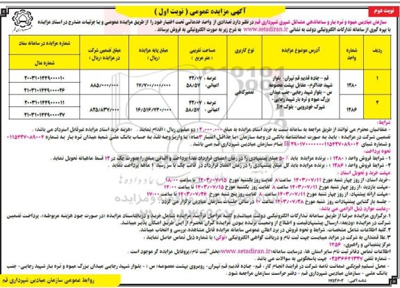 مزایده تعدادی از واحد خدماتی با کاربری تعمیرگاهی / نوبت اول / نوبت دوم