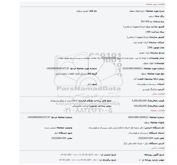 مزایده، اموال منقول