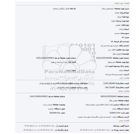 مزایده، فروش ملک