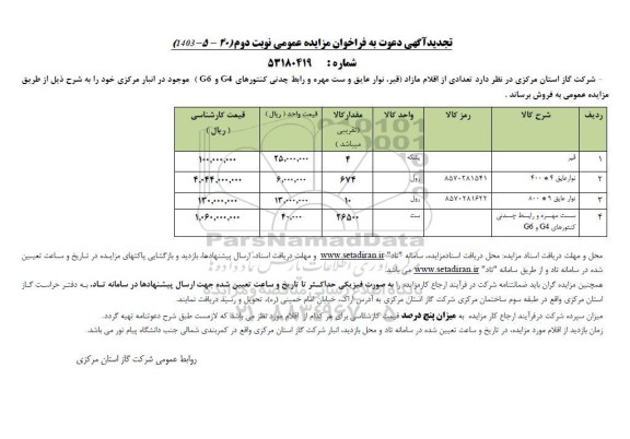 مزایده اقلام ضایعاتی (قیر،نوار عایق...)- نوبت دوم