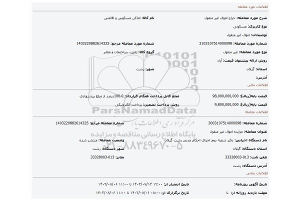 مزایده، اموال غیر منقول