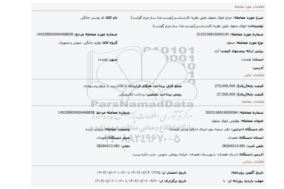 مزایده، اموال منقول طبق نظریه کارشناسی(توستر-غذا ساز-چرخ گوشت)