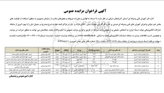 مزایده اجاره مراکز آموزشی