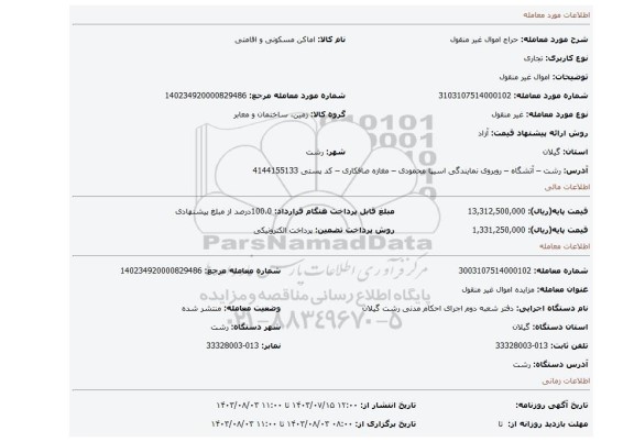 مزایده، اموال غیر منقول