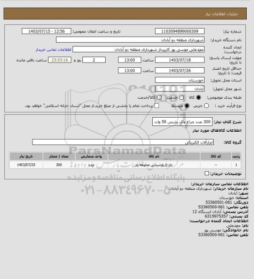 استعلام 300 عدد چراغ لاک پشتی 50 وات