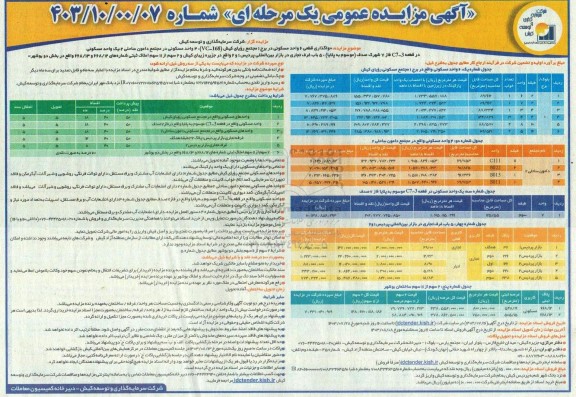 مزایده واگذاری قطعی 6 واحد مسکونی در برج 1 ...