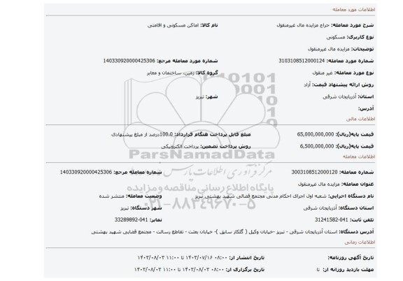 مزایده، مزایده مال غیرمنقول