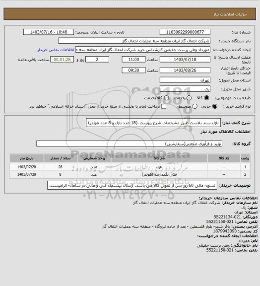 استعلام نازل سند بلاست طبق مشخصات شرح پیوست .(18 عدد نازل و 8 عدد هولدر)