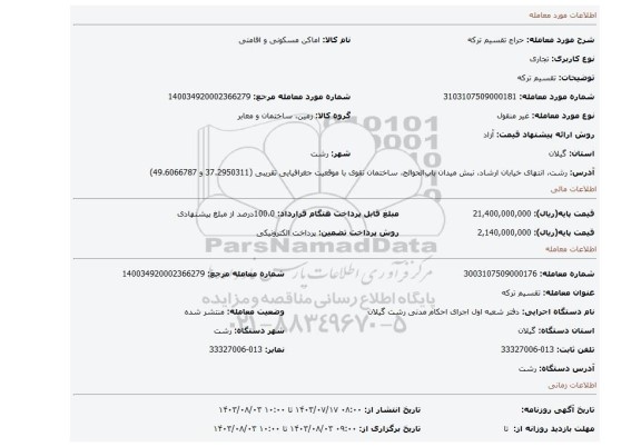 مزایده، تقسیم ترکه