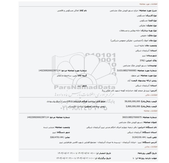 مزایده، دستور فروش ملک مشاعی