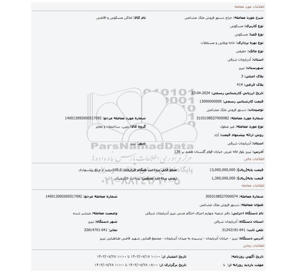 مزایده، دستور فروش ملک مشاعی