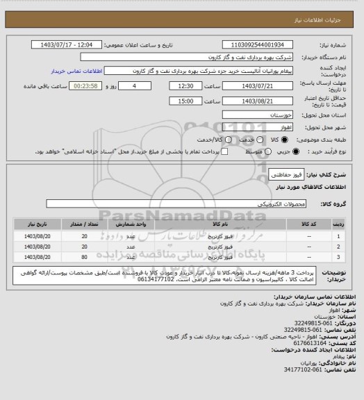 استعلام فیوز حفاظتی