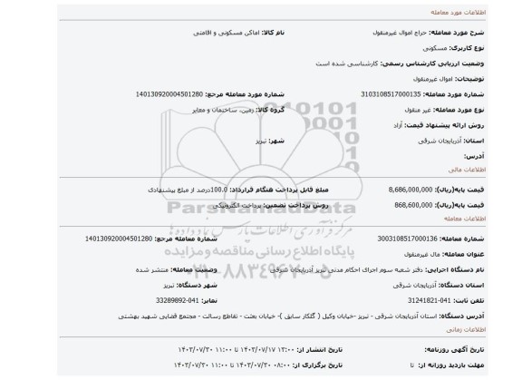 مزایده، اموال غیرمنقول