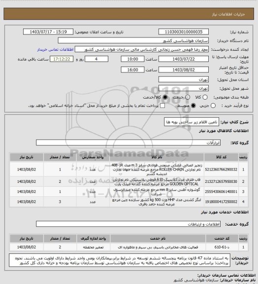 استعلام تامین اقلام زیر ساختی بویه ها