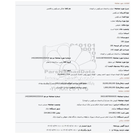 مزایده، ساختمان مسکونی در فیجان