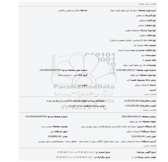 مزایده، مال غیر منقول (نوبت دوم)