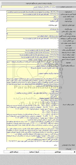 مناقصه, (عمومی با ارزیابی ساده) حفاری و نصب انشعابات آب و فاضلاب منطقه ۱ شهر ارومیه - شماره فراخوان : ۲۰۰۳۰۰